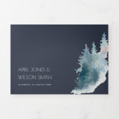 NAVY DUSKY BLUE MOUNTAINS PINE WATERVERF WEDDING DRIELUIK UITNODIGING (Cover)