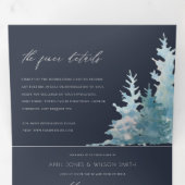 NAVY DUSKY BLUE MOUNTAINS PINE WATERVERF WEDDING DRIELUIK UITNODIGING (Binnenzijde eerst)