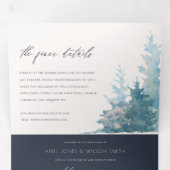 NAVY DUSKY BLUE MOUNTAINS PINE WATERVERF WEDDING DRIELUIK UITNODIGING (Binnenzijde eerst)