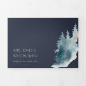 NAVY DUSKY BLUE MOUNTAINS PINE WATERVERF WEDDING DRIELUIK UITNODIGING (Cover)