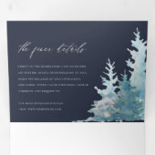 NAVY DUSKY BLUE MOUNTAINS PINE WATERVERF WEDDING DRIELUIK UITNODIGING (Binnenzijde eerst)