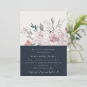 Navy Dusky Blush Waterverf Bloemen Vrijgezellenfee Kaart (Staand voorkant)