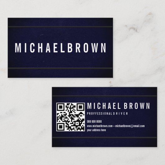 Navy Dust Driver Minimalist Bold Moderne QR-code Visitekaartje (Voorkant / Achterkant)
