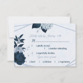 Navy & Dustblauwe bloemen Geometrische maaltijdkeu RSVP Kaartje (Voorkant)