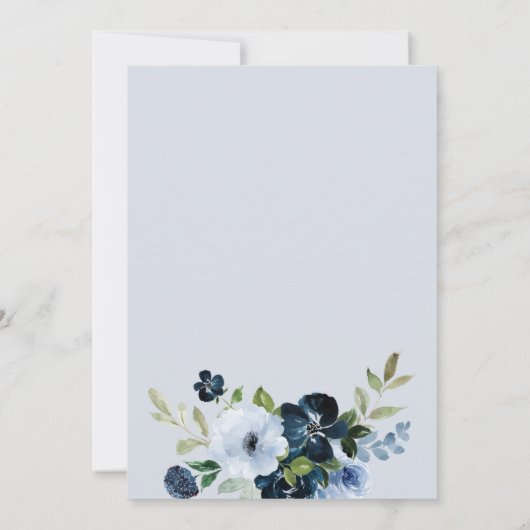 Navy & Dusty Blauw Bloemen Doop Uitnodiging (Achterkant)