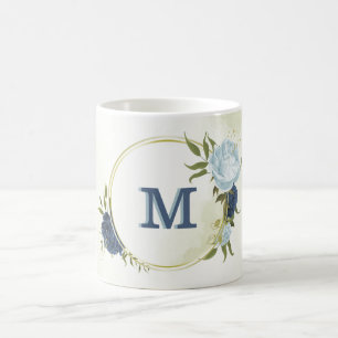 Navy Dusty Blauw Bloemen Groen Koffiemok