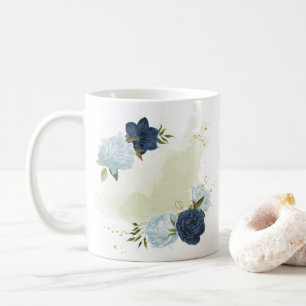 Navy Dusty Blauw Bloemen Groen Koffiemok