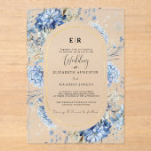 Navy Dusty Blauw Goud Bloemen Lente Bloei Bruiloft Acryl Uitnodigingen (Voorkant)