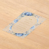 Navy Dusty Blauw Goud Bloemen Lente Bloei Bruiloft Acryl Uitnodigingen (Laagn)