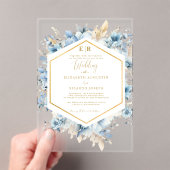 Navy Dusty Blauw Goud Bloemen Lente Bloei Bruiloft Acryl Uitnodigingen (Insitu (Draagbaar))