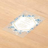 Navy Dusty Blauw Goud Bloemen Lente Bloei Bruiloft Acryl Uitnodigingen (Laagn)