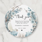 Navy Dusty Blauw Goud Bloemen Lente Bloei Bruiloft Bedankjes Labels (Voorkant)