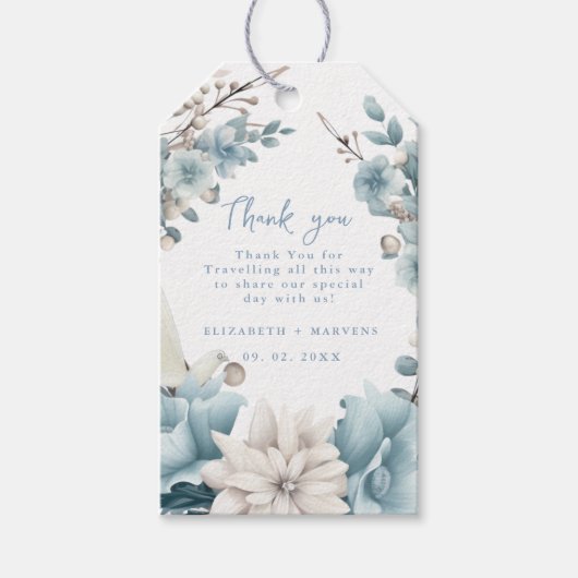 Navy Dusty Blauw Goud Bloemen Lente Bloei Bruiloft Cadeaulabel (Voorkant)