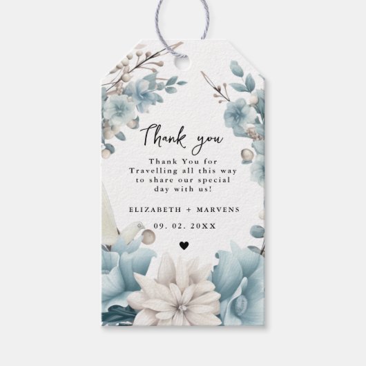 Navy Dusty Blauw Goud Bloemen Lente Bloei Bruiloft Cadeaulabel (Voorkant)