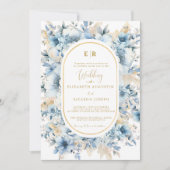 Navy Dusty Blauw Goud Bloemen Lente Bloei Bruiloft Kaart (Voorkant)