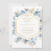 Navy Dusty Blauw Goud Bloemen Lente Bloei Bruiloft Kaart (Voorkant)