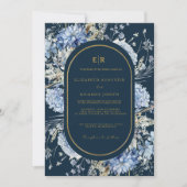 Navy Dusty Blauw Goud Bloemen Lente Bloei Bruiloft Kaart (Voorkant)