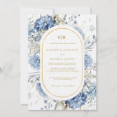 Navy Dusty Blauw Goud Bloemen Lente Bloei Bruiloft Kaart (Voorkant)
