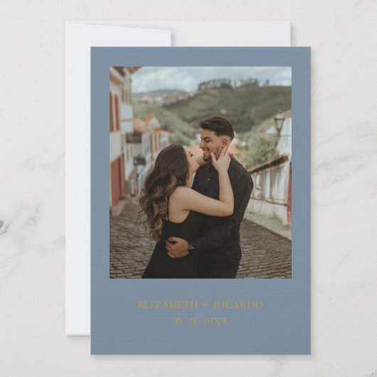 Navy Dusty Blauw Goud Bloemen Lente Bloei Bruiloft Kaart (Achterkant)