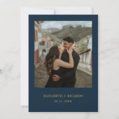 Navy Dusty Blauw Goud Bloemen Lente Bloei Bruiloft Kaart (Achterkant)