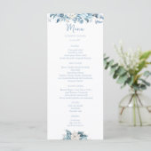 Navy Dusty Blauw Goud Bloemen Lente Bloei Bruiloft Menu (Staand voorkant)