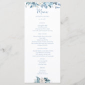 Navy Dusty Blauw Goud Bloemen Lente Bloei Bruiloft Menu (Voorkant)