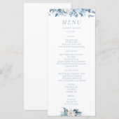 Navy Dusty Blauw Goud Bloemen Lente Bloei Bruiloft Menu (Voorkant / Achterkant)