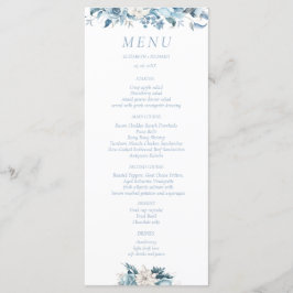 Navy Dusty Blauw Goud Bloemen Lente Bloei Bruiloft Menu