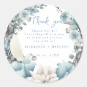 Navy Dusty Blauw Goud Bloemen Lente Bloei Bruiloft Ronde Sticker (Voorkant)