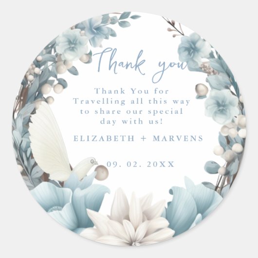 Navy Dusty Blauw Goud Bloemen Lente Bloei Bruiloft Ronde Sticker (Voorkant)