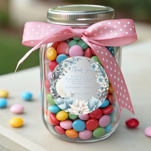 Navy Dusty Blauw Goud Bloemen Lente Bloei Bruiloft Ronde Sticker