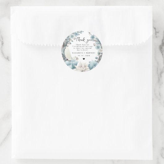 Navy Dusty Blauw Goud Bloemen Lente Bloei Bruiloft Ronde Sticker (Tas)