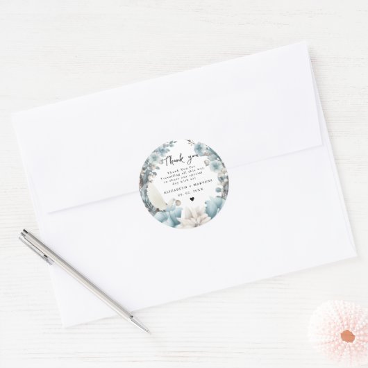 Navy Dusty Blauw Goud Bloemen Lente Bloei Bruiloft Ronde Sticker (Envelop)