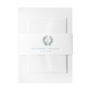 Navy Dusty Blauw Goud Bloemen Lente Bloei Bruiloft Uitnodigingen Wikkel