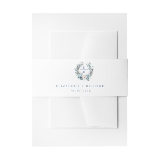 Navy Dusty Blauw Goud Bloemen Lente Bloei Bruiloft Uitnodigingen Wikkel (Voorkant Voorbeeld)