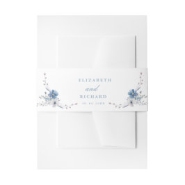 Navy Dusty Blauw Goud Bloemen Lente Bloei Bruiloft Uitnodigingen Wikkel