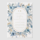 Navy Dusty Blauw Goud Bloemen Lente Bloei Bruiloft Vellum Uitnodigingen (Voorkant)