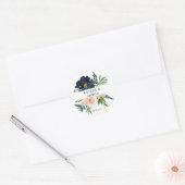 Navy & Dusty Blauw Roze Bloemen 3 Dank u Ronde Sticker (Envelop)