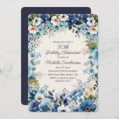 Navy Dusty Blauw Witte Bloemen 90e Verjaardag Kaart (Voorkant / Achterkant)