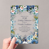 Navy Dusty Blauw Witte Bloemen 90ste Verjaardag Acryl Uitnodigingen (Insitu (Draagbaar))