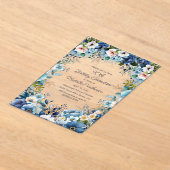 Navy Dusty Blauw Witte Bloemen 90ste Verjaardag Acryl Uitnodigingen (Laagn)