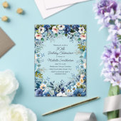 Navy Dusty Blauw Witte Bloemen 90ste Verjaardag Acryl Uitnodigingen (Insitu (Huwelijk))