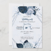 Navy & Dusty Blauwe Bloemen Geometrische verjaarda Kaart (Voorkant)