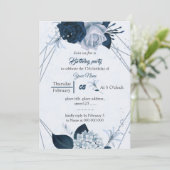 Navy & Dusty Blauwe Bloemen Geometrische verjaarda Kaart (Staand voorkant)