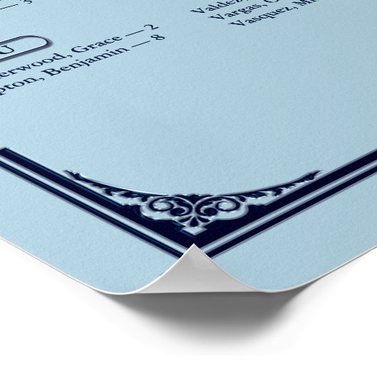 Navy Dusty Blue Alphabetical Wedding Seating Chart Poster (Hoek)