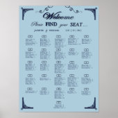 Navy Dusty Blue Alphabetical Wedding Seating Chart Poster (Voorkant)