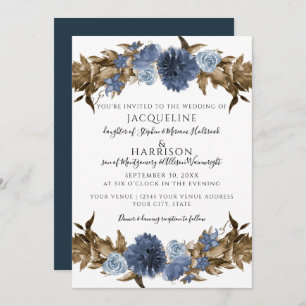 Navy Dusty Blue Bloemen Herfst Sepia Groen Bruilof Kaart
