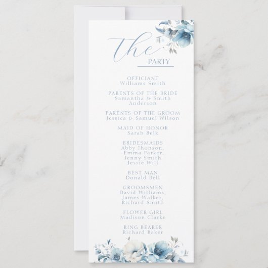 Navy Dusty Blue Bloom Floral Wedding Program Kaart (Achterkant)