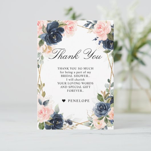 Navy Dusty Blue Blush Geometric Vrijgezellenfeest Bedankkaart (Staand voorkant)