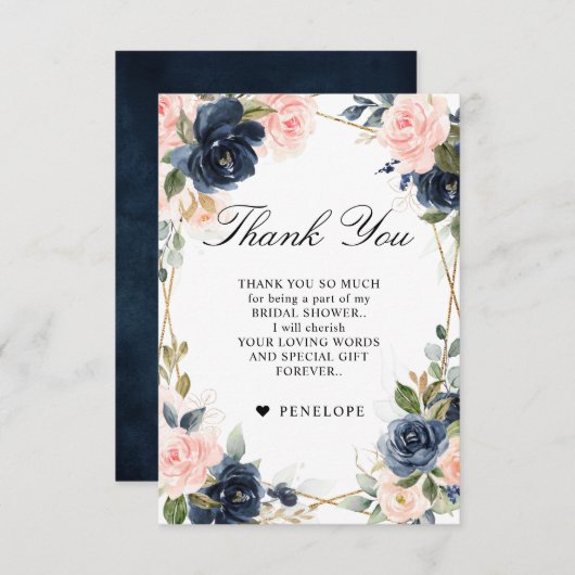 Navy Dusty Blue Blush Geometric Vrijgezellenfeest Bedankkaart (Voorkant / Achterkant)